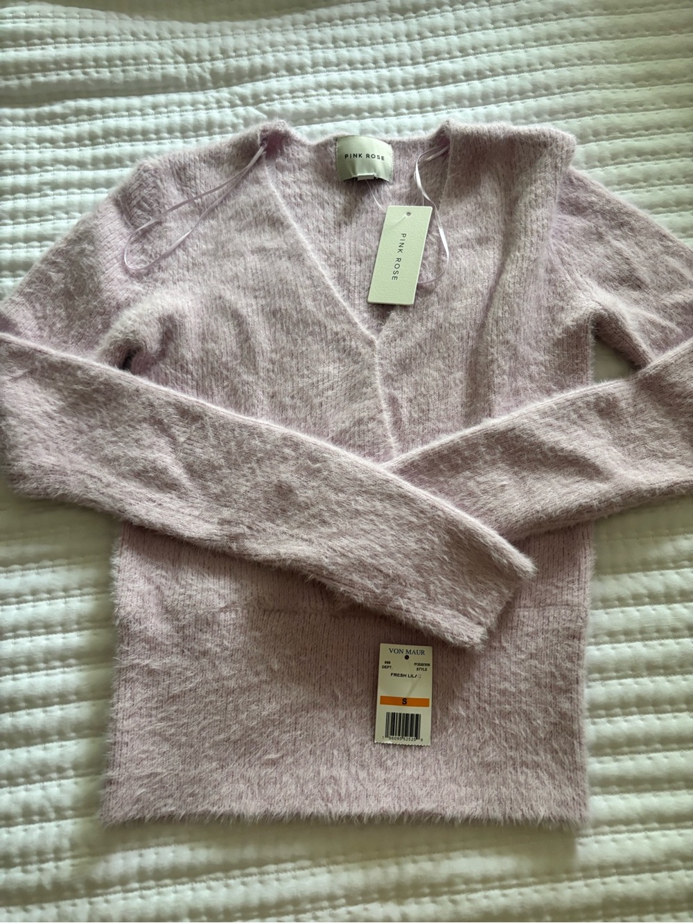 Pink Rose Ladies V-Neck Fuzzy Sweater in Light Purple